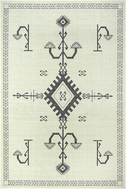 GLN Rugs Contemporary Collection - Machine Washable Area Rug, Contemporary Washable, Non Slip, Low Pile Chenille Rug, Living Room, Bedroom, Kitchen Rug (5' x 7' Cream/Anthracite)