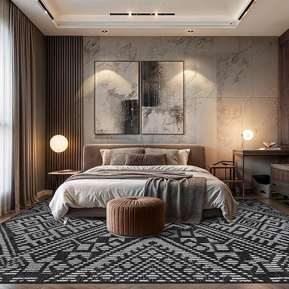 Rugshop Boho Black Tribal Area Rug– Modern Indoor Carpet for Living Room, Bedroom, or Entryway – Non-Shedding, Low Pile Geometric Design 7' 10" x 10'