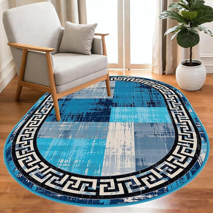Blue Grey Black Greek Key Pattern Bordered Design Large Carpet for Living Room Bedroom Dining Room Soft Non Slip Low Pile Area Rug 10x12 Farmhouse Doormats Vintage Distressed Home Office Oval Rugs