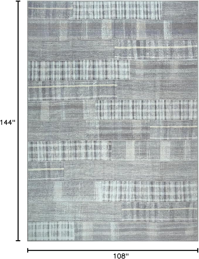 Bloom Rugs Washable Non-Slip 9' x 12' Rug - Gray Striped Area Rug for Living Room, Bedroom, Dining Room, and Kitchen - Exact Size: 9' x 12'