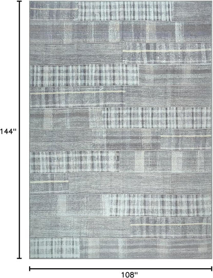 Bloom Rugs Washable Non-Slip 9' x 12' Rug - Gray Striped Area Rug for Living Room, Bedroom, Dining Room, and Kitchen - Exact Size: 9' x 12'
