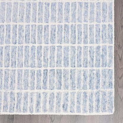 Hand-Tufted 100% Wool Area Rug – Unique Modern Geometric Grid Pattern, Soft Plush Textured Carpet for Living Room, Bedroom, Dining Room & Entryway (Blue, 5' x 8')
