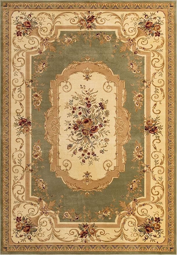Unique Loom Versailles Collection Traditional Classic Floral Motif Area Rug (10' 0 x 14' 0 Rectangular, Green/Ivory)