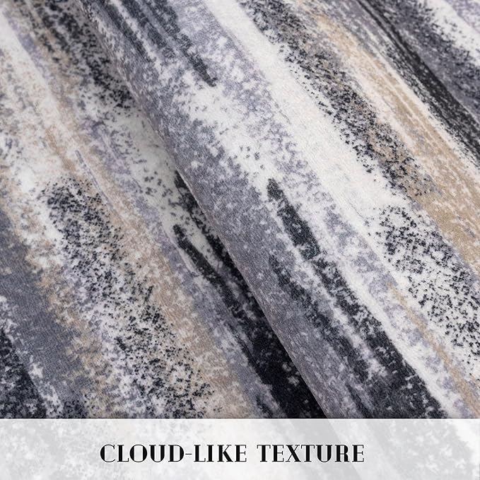 Modern Abstract 4x6 Living Room Washable Rug Non-Slip Soft Bedroom Area Rug Grey Black Multi Thin Print Faux Wool Floor Carpet Throw Rugs for Nursery Playroom Dining Room Indoor Home Decor