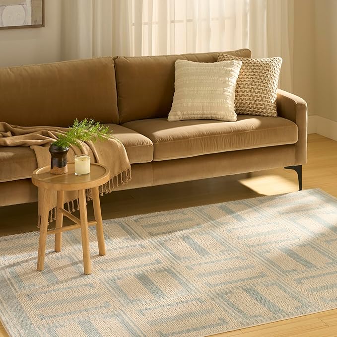Nourison Home Nordic Ivory Blue 4' x 6' Area Rug - Easy Clean, Non Shedding, Bed Room, Living Room, Dining Room, Kitchen (4' x 6')