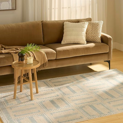 Nourison Home Nordic Ivory Blue 4' x 6' Area Rug - Easy Clean, Non Shedding, Bed Room, Living Room, Dining Room, Kitchen (4' x 6')