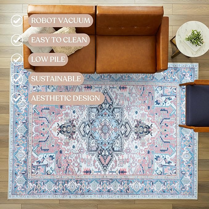 Fame Living Washable Area Rug. Modern Farmhouse. Vintage. Turkish. Bohemian. Distressed. Oriental. Traditional. Rugs for Living Room. Dining. Bedroom. Office. Entryway. Foyer. (861NT, 5' x 6'9")