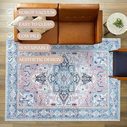 Washable Area Rug, Modern Farmhouse, Vintage, Turkish, Bohemian, Distressed, Oriental, Traditional, Rugs for Living Room, Dining, Bedroom, Office, Entryway, Foyer, (861NT, 2' x 3')