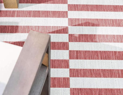 Unique Loom Outdoor Striped Collection Area Rug - Striped (6' 1" x 9' Rectangle, Rust Red/Ivory)