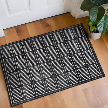 Rugshop Bohemian Stripe Lines Washable Non Slip Area Rug 2' x 4' Black