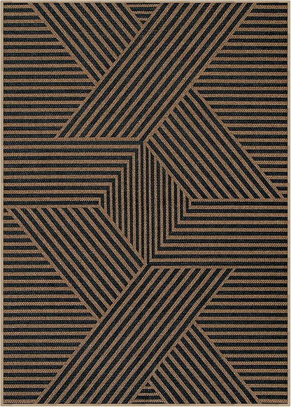 Lahome Modern Geometric Outdoor Easy Jute Rug, 5x7 Patio Living Room Rug Large Black Carpet for Bedroom, Farmhouse Washable Indoor Outdoor Carpet for Dining Room Backyard Deck