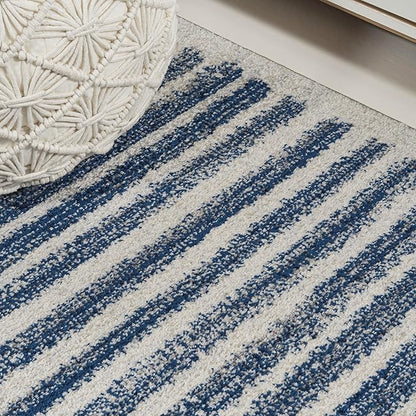 JONATHAN Y Khalil Modern Berber Stripe Cream/Navy Indoor Area Rug, 4x6, Contemporary, Bohemian, Easy-Cleaning for Living Room, Bedroom, Kitchen, Pet Friendly, Non-Shedding (MOH207E-4)