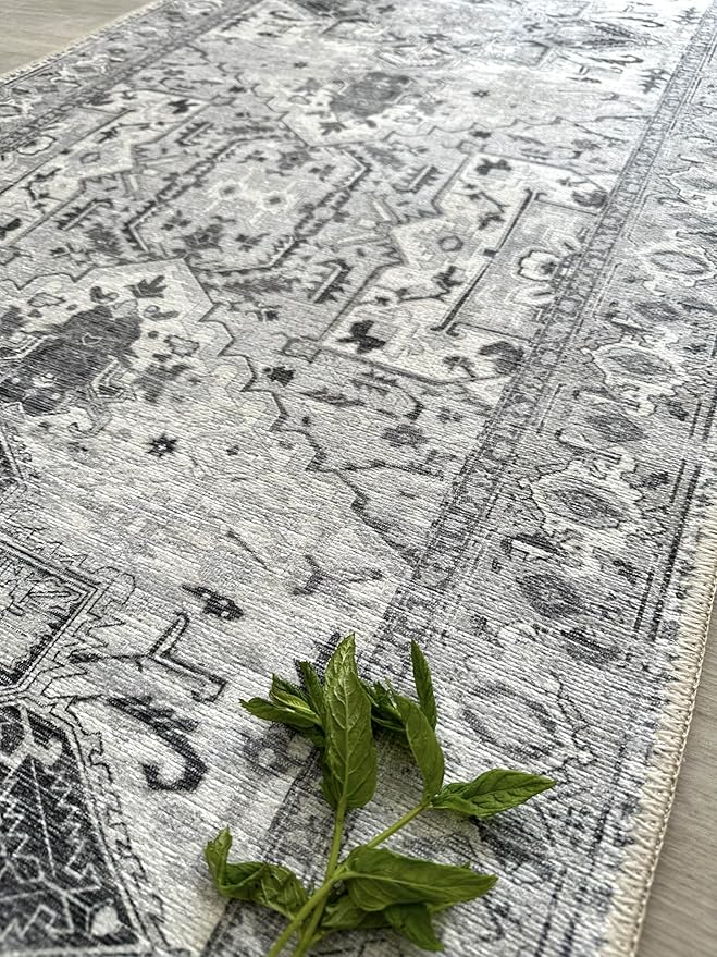 Fame Living Faded Oushak Rug, Turkish Vintage Floral Pastel Large Oversized Area Rugs for Living Room Dining Bedroom Kitchen Bathroom Nursery (848CrNv, 2' x 3')