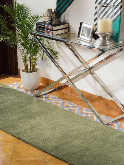 Rugsotic Carpets Hand Knotted Loom Wool 2'6''x10' Runner Area Rug Solid Green L00111