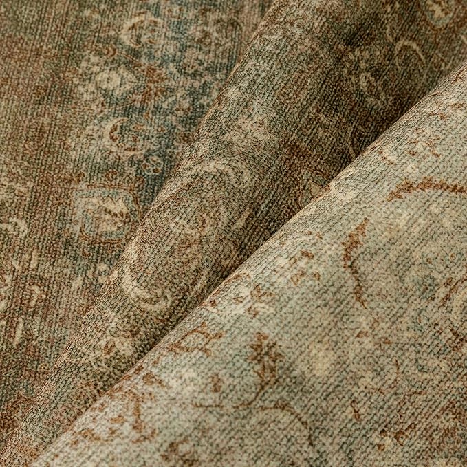 Vintage Area Rug 9x12 Washable Brown Living Room Carpet Large Indoor Non Slip Bedroom Low Pile Kitchen Distressed Retro Accent Throw Rug for Dining Room