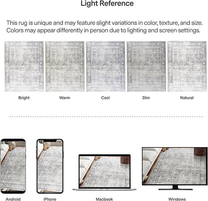 ReaLife Rugs Machine Washable Area Rug Runner - Living Room Bedroom Bathroom Kitchen Entryway Office - Padded Low Pile Stain Resistant Premium - Boho Farmhouse Vintage - Noor - Silver Ivory 2'6" x 8'