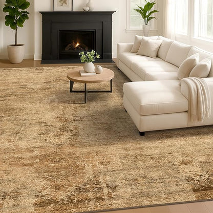 Brown and Gold Rugs for Living Room 5x7 Rug - Abstract Grey Office Rug for Fireplace, Home Office, Bedroom, Washable Non Slip Soft, Medallion Indoor Décor
