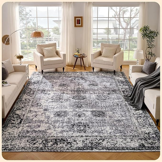 Istana Stylish 10x14 Foldable Machine Washable Dark Grey Area Rugs