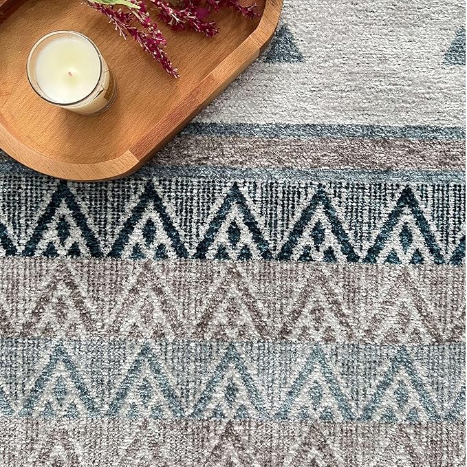 Alfa Rich 5x8 Blue Cream Off White Washable Area Rugs for Living Room Bedroom Kitchen Decor Cotton