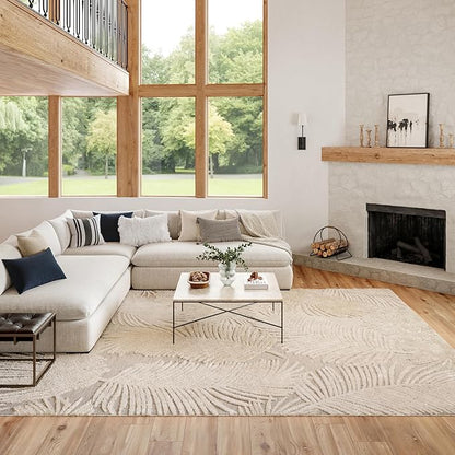 Nourison Home Suncoast Beige 9' x 12' Area Rug - Easy Clean, Non Shedding, Bed Room, Living Room, Dining Room, Kitchen (9' x 12')