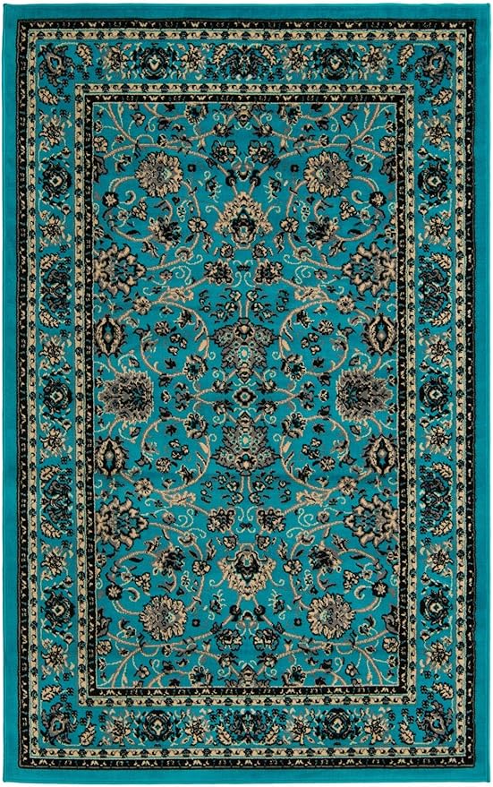 Rugs.com Yasmin Collection Rug – 5' x 8' Turquoise Medium Rug Perfect for Bedrooms, Dining Rooms, Living Rooms