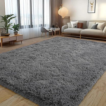 Dark Gray Fluffy Rug Plush Carpet for Bedroom Dorm, Non-Slip High Pile Rug, Shag Rug for Playroom Nursery Home Office Decor 8X10 Ft