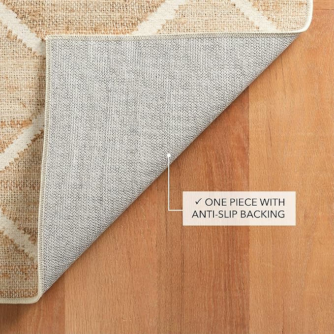 Dash and Albert Kali Machine Washable Area Rug - 6' x 9' Natural - Diamond Accent Rug - Anti-Slip Backing, Lightweight, Machine Washable, High Traffic Areas Kitchen, Mudroom, Laundry Room