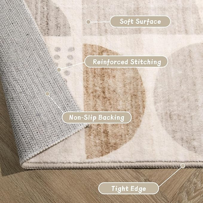 MUJOO Boho Runner Rug Washable,2x8 Area Rugs for Hallways Kitchen Bedroom Entryway Bathroom,Non Slip Carpet Long Mat Indoor,Soft Modern Abstract Bohemian Neutral Beige