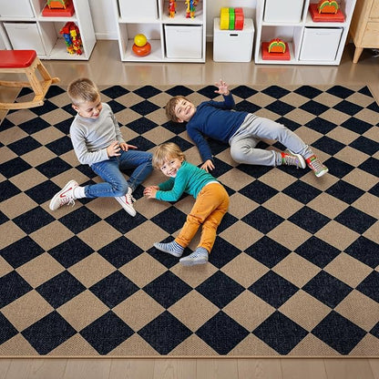 Lahome Checkered Easy Jute Patio Rug, 6x9 Washable Indoor Outdoor Rug, Farmhouse Neutral Non Slip Non Shedding Low Pile Floor Carpet for Deck Living Dining Room Office Mudroom