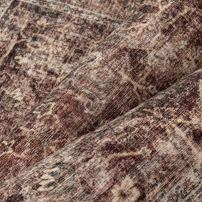 2x3 Washable Area Rug for Entryway Rust Vintage Non-Slip Low Pile Distressed Rustic Carpet Lightweight Vacuumable Inoor Door Mat Soft Small Throw Rug for Entrance Bathroom