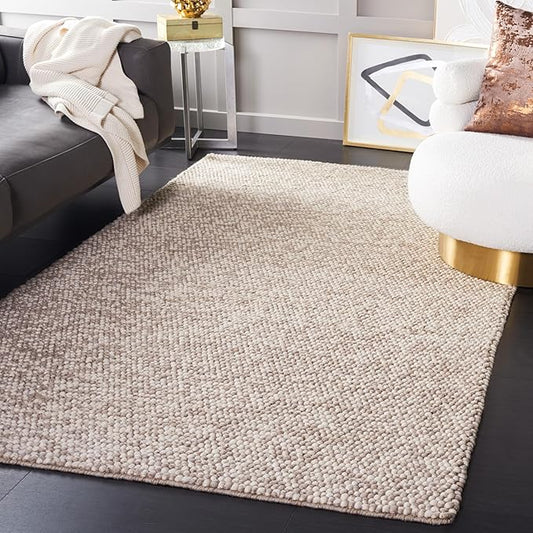 SAFAVIEH Natura Collection Area Rug - 12' Square, Beige, Handmade Wool Blend, Textured Design, Ideal for Living Room, Bedroom, Dining Space (NAT620B)