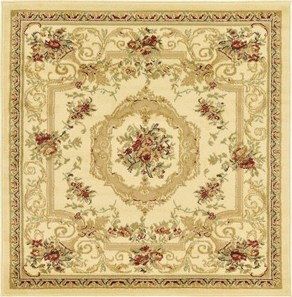 Unique Loom Versailles Collection Traditional Classic Floral Motif Area Rug (4' 0 x 4' 0 Square, Ivory/ Tan)