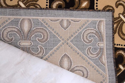 Allstar 8x10 Black Modern Rectangular Accent Rug with Ivory and Mocha Floral Fleur De Lis Diamond Design (8' x 10')