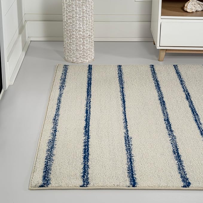JONATHAN Y Williamsburg Minimalist Stripe Cream/Navy Indoor Area Rug, 4x6, Contemporary, Modern, Easy-Cleaning for Living Room, Bedroom, Kitchen, Pet Friendly, Non-Shedding (MOH201E-4)