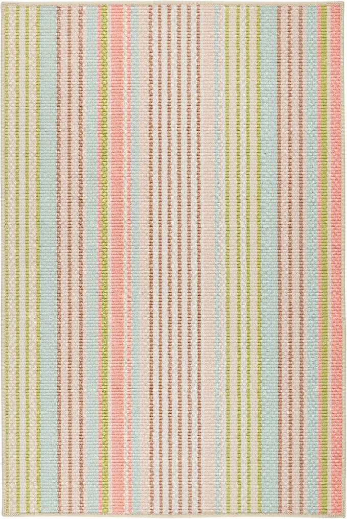 Dash and Albert Ana Ticking Machine Washable Area Rug - 3' x 5' Aqua Stripe Washable Accent Rug - Durable, High Traffic Area Kitchen, Hallway, Bedroom