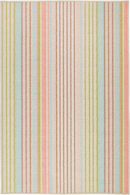 Dash and Albert Ana Ticking Machine Washable Area Rug - 5' x 8' Aqua Stripe Washable Accent Rug - Durable, High Traffic Area Kitchen, Hallway, Bedroom