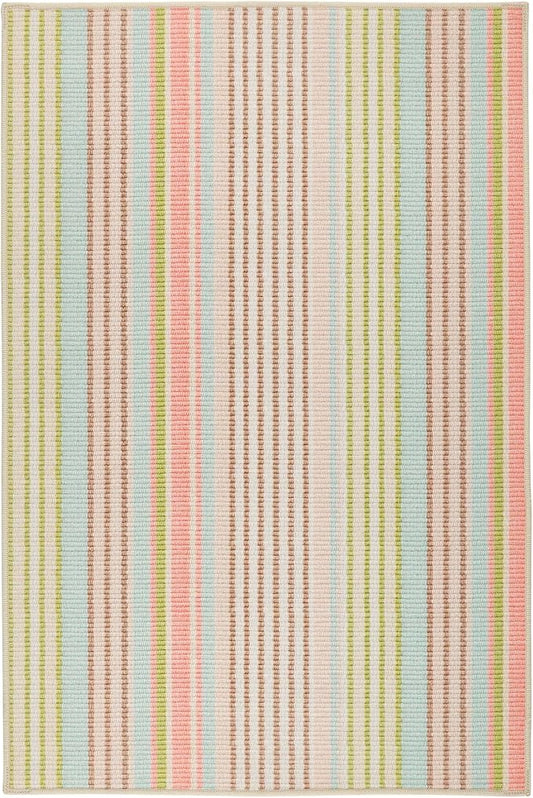 Dash and Albert Ana Ticking Machine Washable Area Rug - 5' x 8' Aqua Stripe Washable Accent Rug - Durable, High Traffic Area Kitchen, Hallway, Bedroom