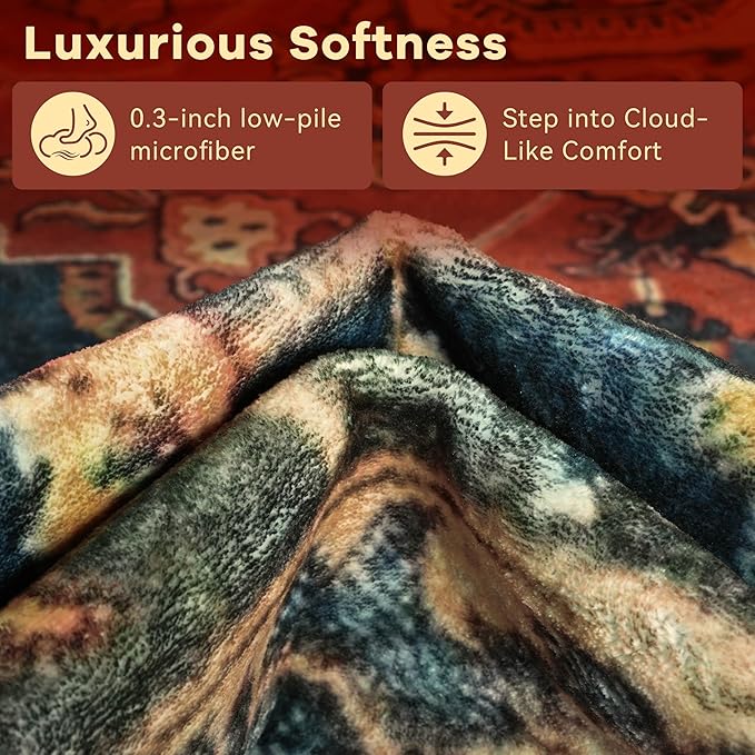 YJ.GWL Area Rugs for Living Room 10x14 Machine Washable Rugs, Non Slip Floral Vintage Rug Indoor Carpet, Stain Resistant Large Rug for Bedroom Dining Room, Orange-Red