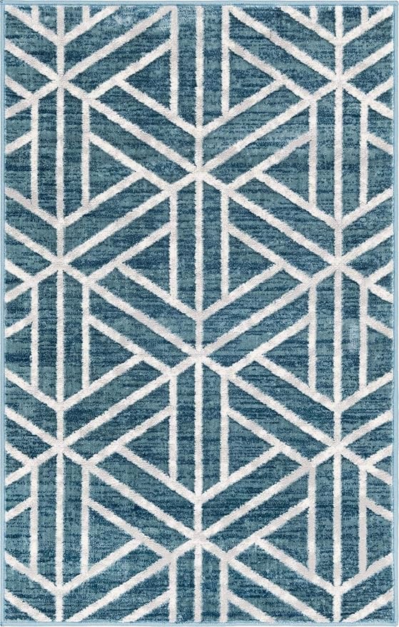 Rugs.com Lattice Trellis Collection Rug – 3' x 5' Blue Low-Pile Rug Perfect for Living Rooms, Large Dining Rooms, Open Floorplans