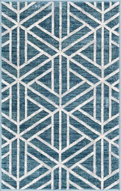 Rugs.com Lattice Trellis Collection Rug – 3' x 5' Blue Low-Pile Rug Perfect for Living Rooms, Large Dining Rooms, Open Floorplans