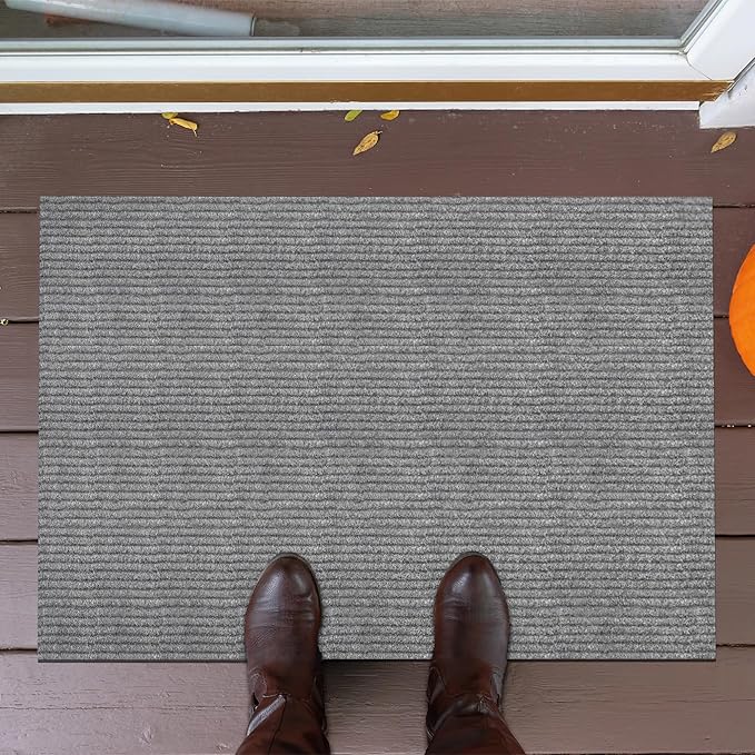 Ottomanson Mud Mat 2' x 4' Entryway Rug - Non-Slip Scraper Doormat for Muddy Paws, Dirt Trapping Indoor/Outdoor Mat for High-Traffic Areas, Kitchen, Garage, Patio, Gray