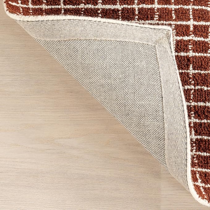 Rugs USA 8'6" x 11'6" Melrose Checked Wool Indoor Area Rug, Contemporary Farmhouse Chestnut/Ivory for Living Room, Bedroom, Office, Entryway, Hallway