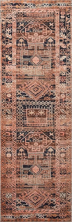 Loloi Layla Collection LAY-14 Mocha/Blush 2'-6" x 7'-6" .13" Thick Runner Rug, Soft, Durable, Vintage Inspired, Distressed, Low Pile, Non-Shedding, Easy Clean, Printed, Living Room Rug