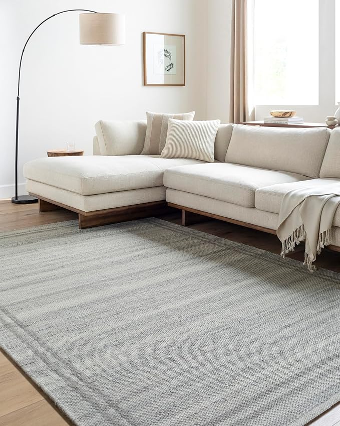 Mark&Day Wool Rugs, 2x3 Janmichael Solid and Border Gray Area Rug, Grey Ivory Carpet for Living Room, Bedroom or Kitchen (2' x 3')