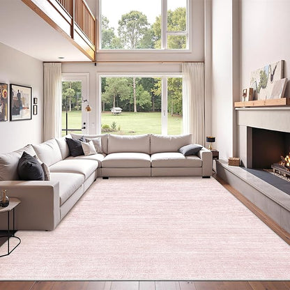 Art&Tuft Washable Rugs 5x7, Low Pile Area Rugs for Living Room - Non Slip and Stain Resistant Soft Thin 5x7 Rug for Bedroom, Dining Room, Kitchen, Office, Lightpink