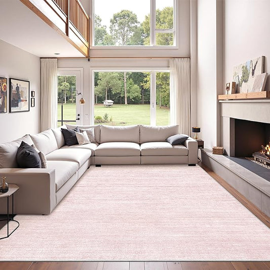 Art&Tuft Washable Rugs 5x7, Low Pile Area Rugs for Living Room - Non Slip and Stain Resistant Soft Thin 5x7 Rug for Bedroom, Dining Room, Kitchen, Office, Lightpink