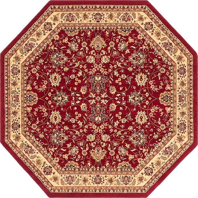 Unique Loom Sialk Hill Collection Area Rug - Washington (7' 11" Octagon Burgundy/Cream)