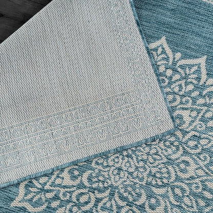 CAMILSON Outdoor Rug 6x9 Medallion Aqua Modern Area Rugs for Indoor and Outdoor Patios Kitchen and Hallway Mats Washable Porch Deck Outside Carpet (Medallion Aqua 6 x 9)