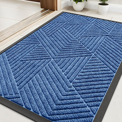 Kitinjoy Front Door Mat Outside Entrance, Sturdy Natural Dirt Trapper, Heavy Duty Rubber Doormat, Low Profile Non-Slip Backing, Easy Clean Floor Mat for Indoor Outdoor Entry, 35X23 Inch, Blue