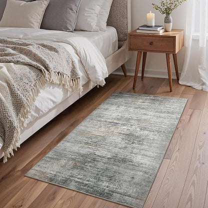 Bavni Washable Area Rug, Soft Grey Rugs Non-Slip, Thin Foldable 3x5 Rug, Modern Stain Resistant Rug for Living Room, Kitchen, Bedroom, Granite Gray